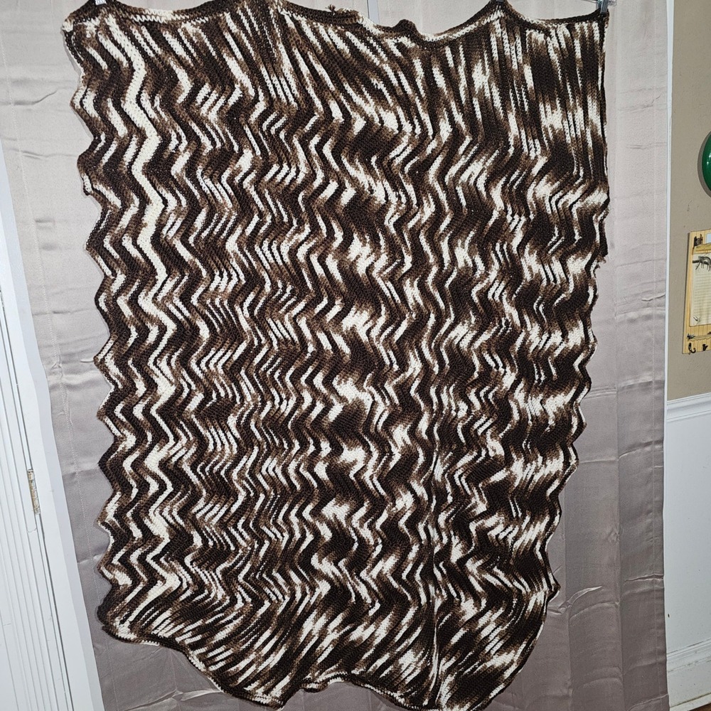 Brown White Granny Stitch Crochet‎ Knit Blanket Throw 50x60